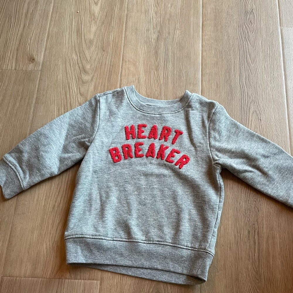 18-24M Valentines Day Gray Kids Sweatshirt with Red "Heart Breaker" Embroidery